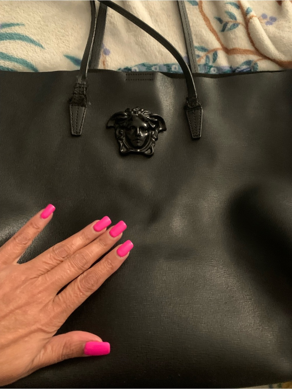 Versace Black Leather Medusa Tote with Top Handles